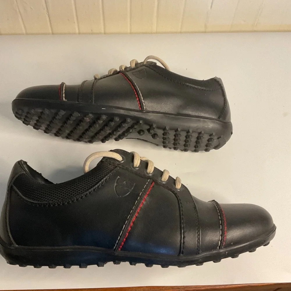 Bally Golf Shoes Shoes 27902 Black Leather Red/White Stitching‎ Women's 7.5
